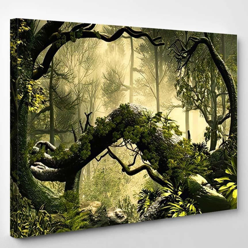 3D Illustration Forest Landscape Dense Cloudy, Fantasy Premium Multi Canvas Prints, Multi Piece Panel Canvas Home Decor, Luxury Gallery Wall Fine Art
