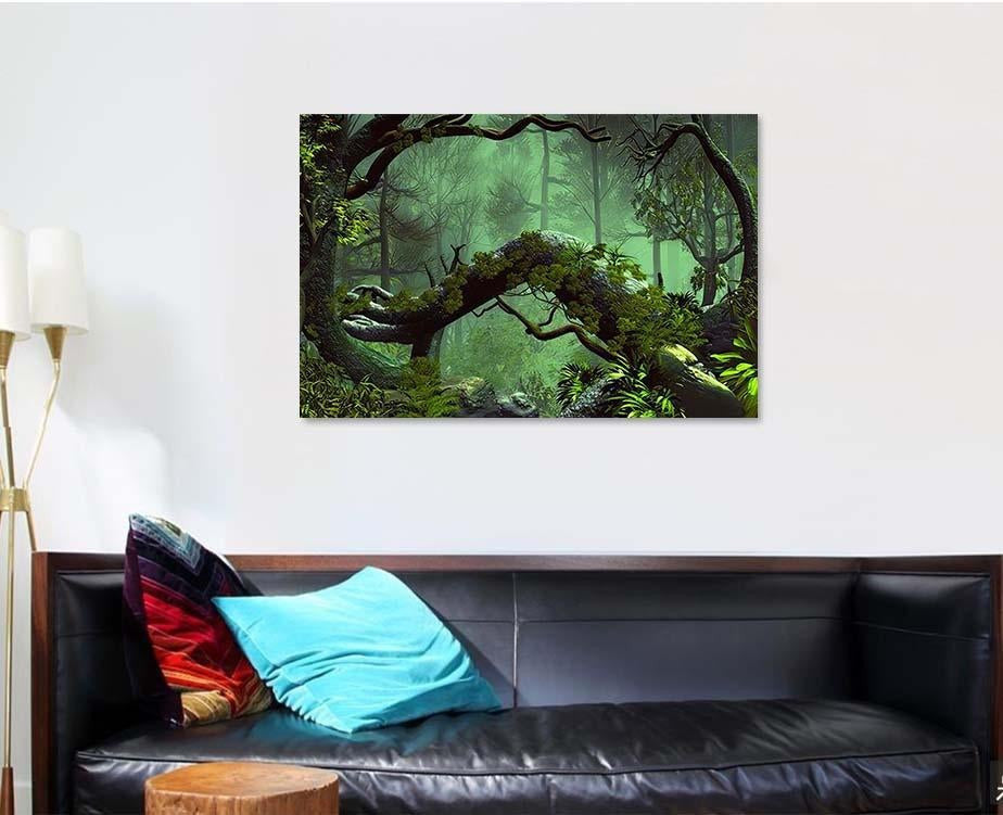 3D Illustration Forest Landscape Dense Cloudy 1, Fantasy Premium Multi Canvas Prints, Multi Piece Panel Canvas Home Decor, Luxury Gallery Wall Fine Art