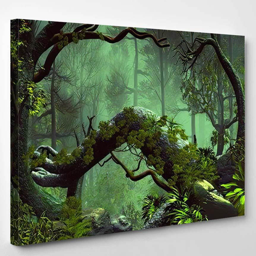 3D Illustration Forest Landscape Dense Cloudy 1, Fantasy Premium Multi Canvas Prints, Multi Piece Panel Canvas Home Decor, Luxury Gallery Wall Fine Art