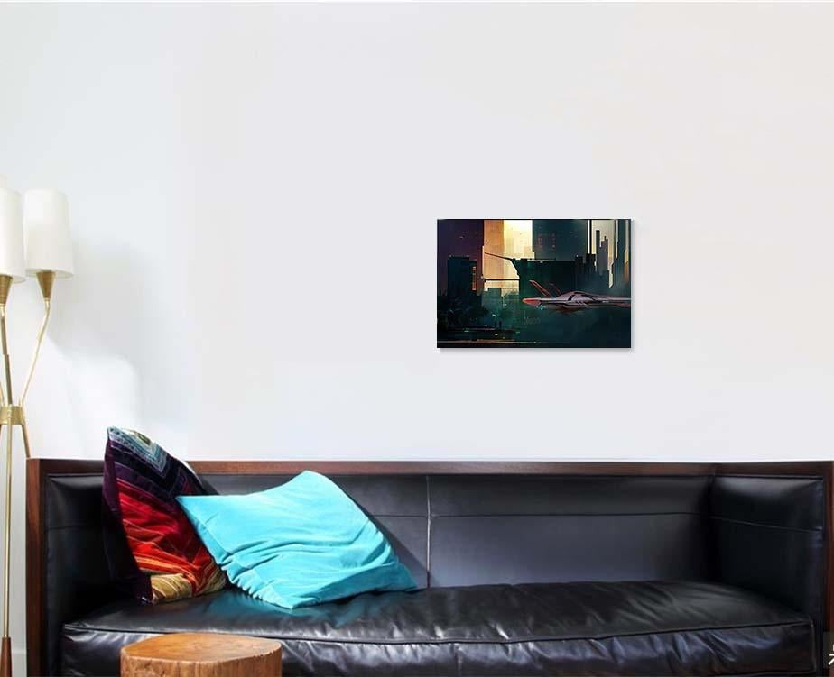 Fantastic Painted Morning Cyberpunk Style Landscape, Fantastic Premium Multi Canvas Prints, Multi Piece Panel Canvas Home Decor, Luxury Gallery Wall Fine Art