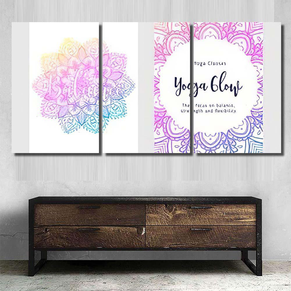 Stretch Strength Yoga Card Design Colorful Mandala Multi Panel Canvas Print Home Decor Wall Art Gift IDeas Poster Canvas Gallery Framed Prints, Canvas