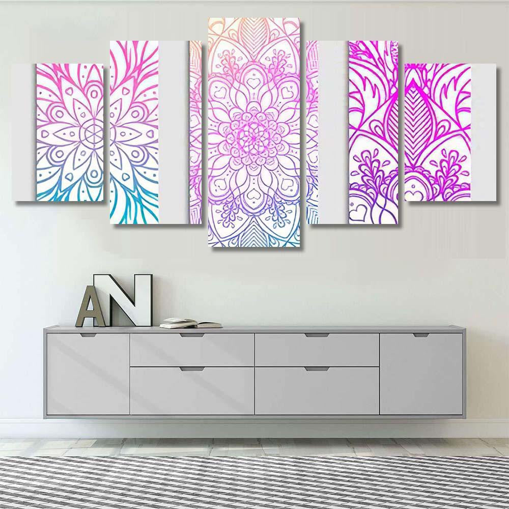 Yoga Mat Design Set Colorful Template Mandala Multi Panel Canvas Print Home Decor Wall Art Gift IDeas Poster Canvas Gallery Framed Prints, Canvas