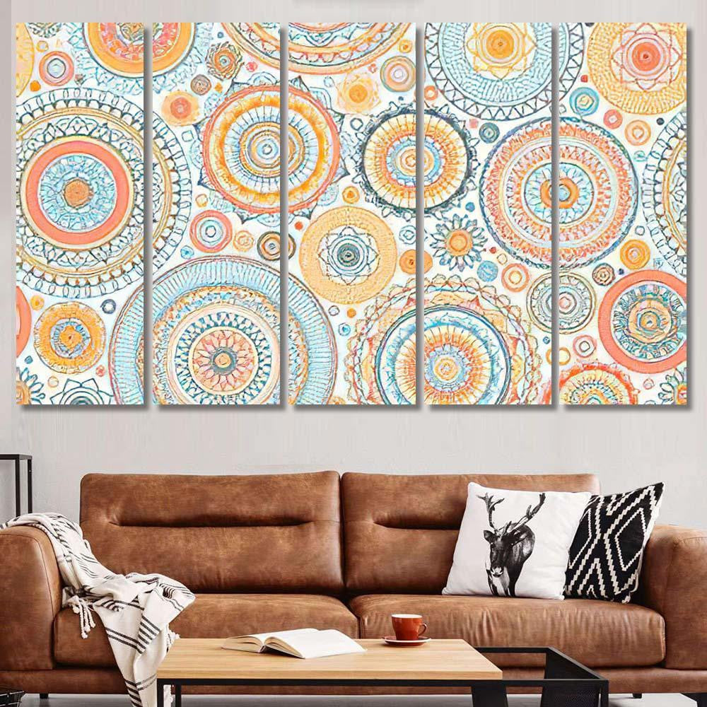 Seamless Background Eastern Style Blue Red Mandala Multi Panel Canvas Print Home Decor Wall Art Gift IDeas Poster Canvas Gallery Framed Prints, Canvas