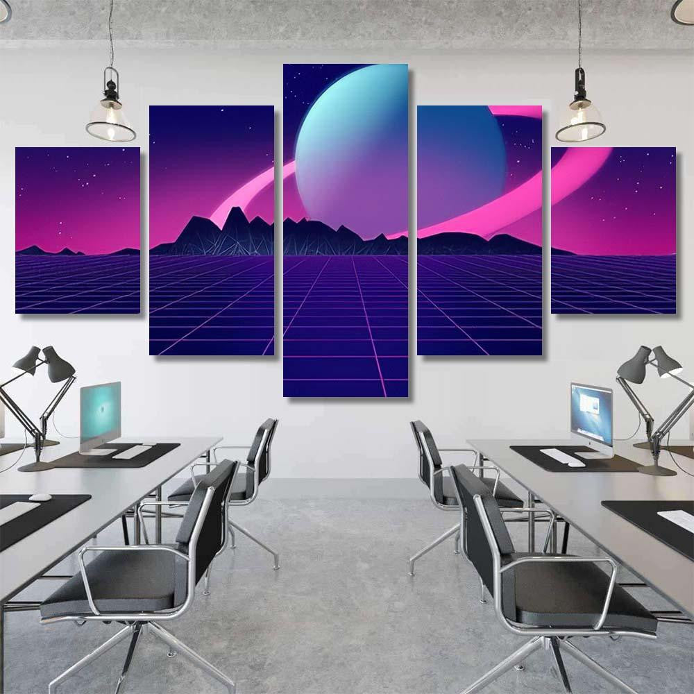 Retro Futuristic Background 1980S Style 3D 5 Galaxy Sky and Space Multi Piece Panel Canvas Home Decor Housewarming Gift Ideas Poster Canvas Gallery Prints