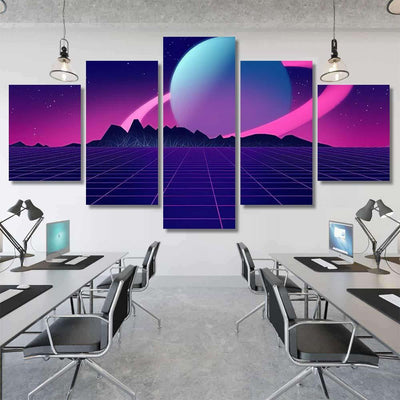 Retro Futuristic Background 1980S Style 3D 5 Galaxy Sky and Space Multi Piece Panel Canvas Home Decor Housewarming Gift Ideas Poster Canvas Gallery Prints