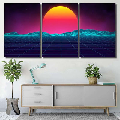 Retro Background Futuristic Landscape 1980S Style 11 Galaxy Sky and Space Multi Piece Panel Canvas Home Decor Housewarming Gift Ideas Poster Canvas Gallery Prints