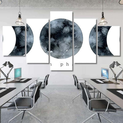 Moon Various Phases Trendy Watercolor Illustration Galaxy Sky and Space Multi Piece Panel Canvas Home Decor Housewarming Gift Ideas Poster Canvas Gallery Prints