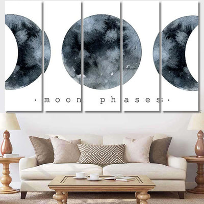 Moon Various Phases Trendy Watercolor Illustration Galaxy Sky and Space Multi Piece Panel Canvas Home Decor Housewarming Gift Ideas Poster Canvas Gallery Prints