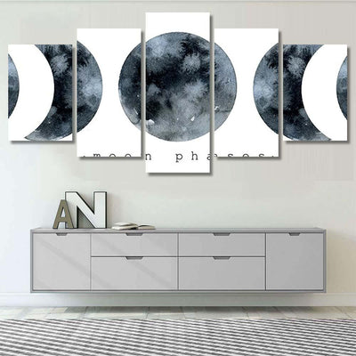 Moon Various Phases Trendy Watercolor Illustration Galaxy Sky and Space Multi Piece Panel Canvas Home Decor Housewarming Gift Ideas Poster Canvas Gallery Prints