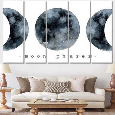 Moon Various Phases Trendy Watercolor Illustration Galaxy Sky and Space Multi Piece Panel Canvas Home Decor Housewarming Gift Ideas Poster Canvas Gallery Prints