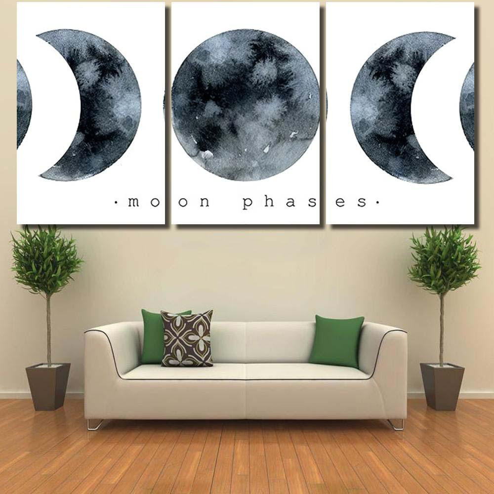 Moon Various Phases Trendy Watercolor Illustration Galaxy Sky and Space Multi Piece Panel Canvas Home Decor Housewarming Gift Ideas Poster Canvas Gallery Prints