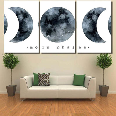 Moon Various Phases Trendy Watercolor Illustration Galaxy Sky and Space Multi Piece Panel Canvas Home Decor Housewarming Gift Ideas Poster Canvas Gallery Prints