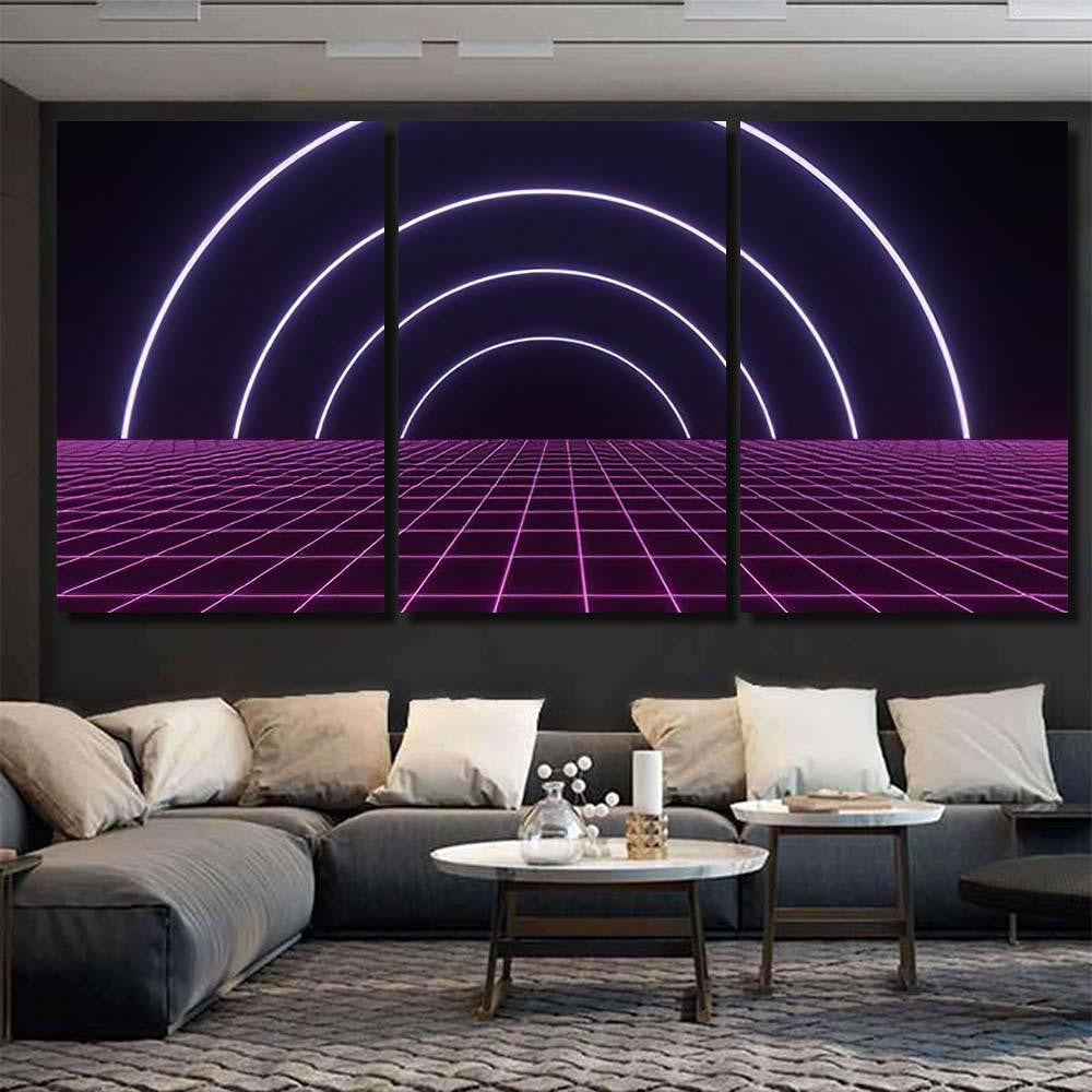 Retro Scifi Digital Wireframe Landscape Background Galaxy Sky and Space Multi Piece Panel Canvas Home Decor Housewarming Gift Ideas Poster Canvas Gallery Prints