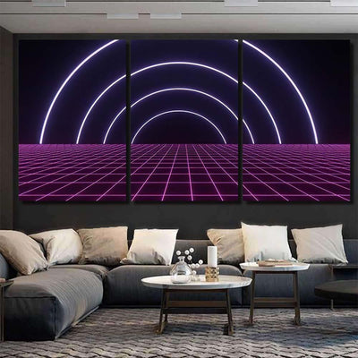 Retro Scifi Digital Wireframe Landscape Background Galaxy Sky and Space Multi Piece Panel Canvas Home Decor Housewarming Gift Ideas Poster Canvas Gallery Prints
