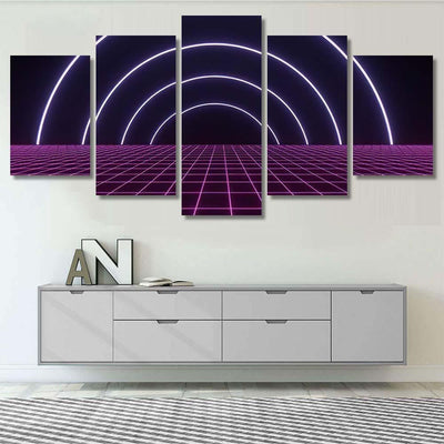 Retro Scifi Digital Wireframe Landscape Background Galaxy Sky and Space Multi Piece Panel Canvas Home Decor Housewarming Gift Ideas Poster Canvas Gallery Prints