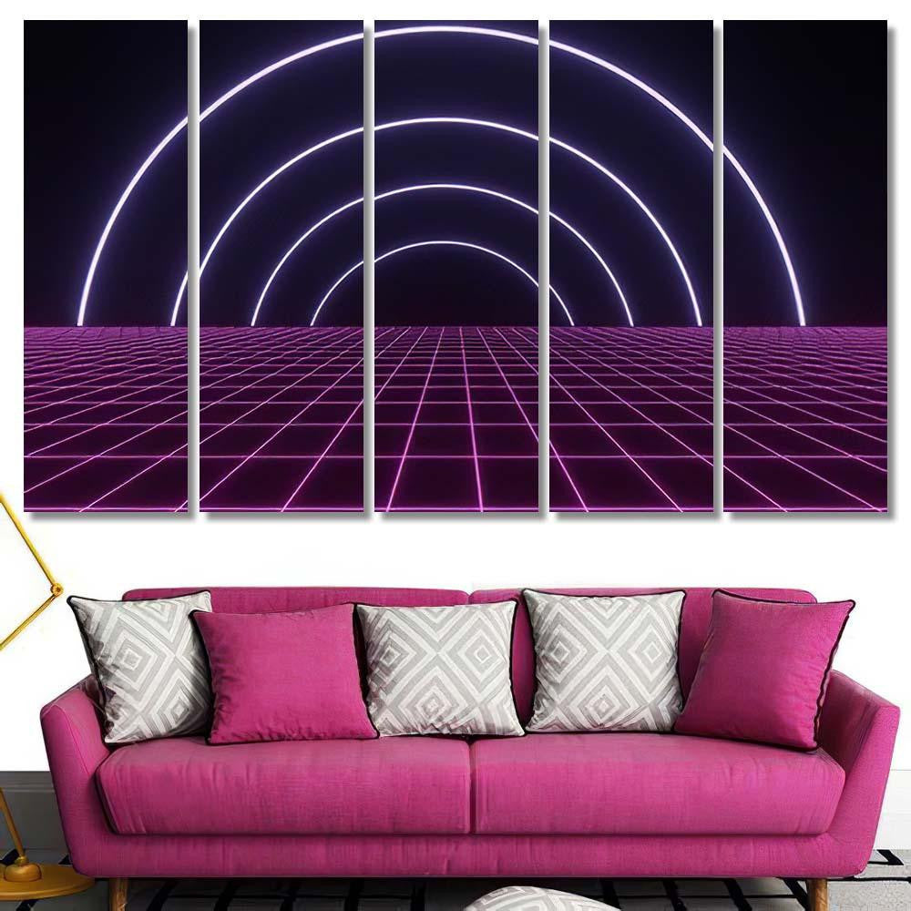 Retro Scifi Digital Wireframe Landscape Background Galaxy Sky and Space Multi Piece Panel Canvas Home Decor Housewarming Gift Ideas Poster Canvas Gallery Prints