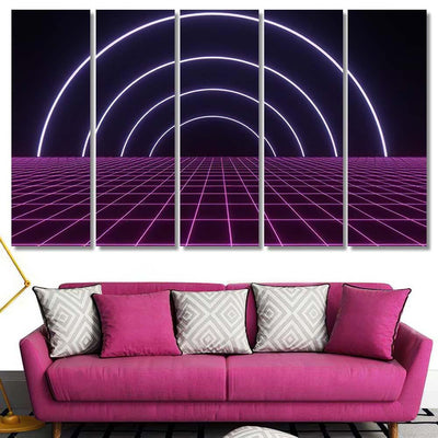 Retro Scifi Digital Wireframe Landscape Background Galaxy Sky and Space Multi Piece Panel Canvas Home Decor Housewarming Gift Ideas Poster Canvas Gallery Prints