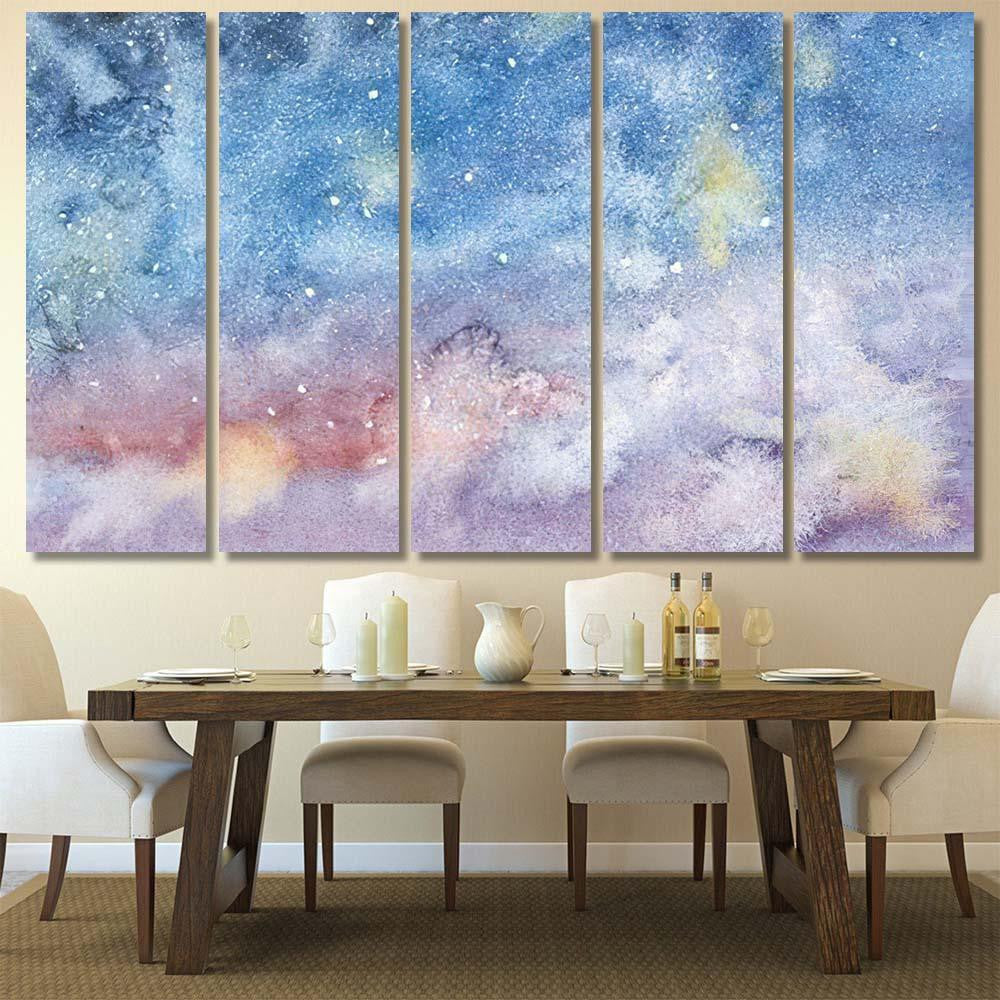 Night Sky Stars Hand Drawn Watercolor Galaxy Sky and Space Multi Piece Panel Canvas Home Decor Housewarming Gift Ideas Poster Canvas Gallery Prints