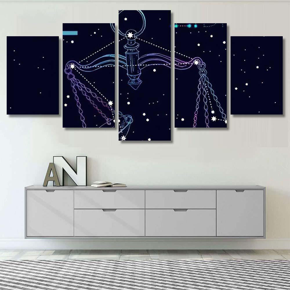 Libra Zodiac Sign Constellation Scales On Galaxy Sky and Space Multi Piece Panel Canvas Home Decor Housewarming Gift Ideas Poster Canvas Gallery Prints
