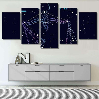 Libra Zodiac Sign Constellation Scales On Galaxy Sky and Space Multi Piece Panel Canvas Home Decor Housewarming Gift Ideas Poster Canvas Gallery Prints