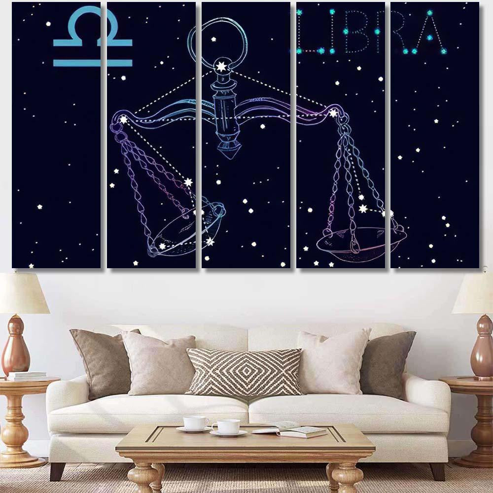 Libra Zodiac Sign Constellation Scales On Galaxy Sky and Space Multi Piece Panel Canvas Home Decor Housewarming Gift Ideas Poster Canvas Gallery Prints