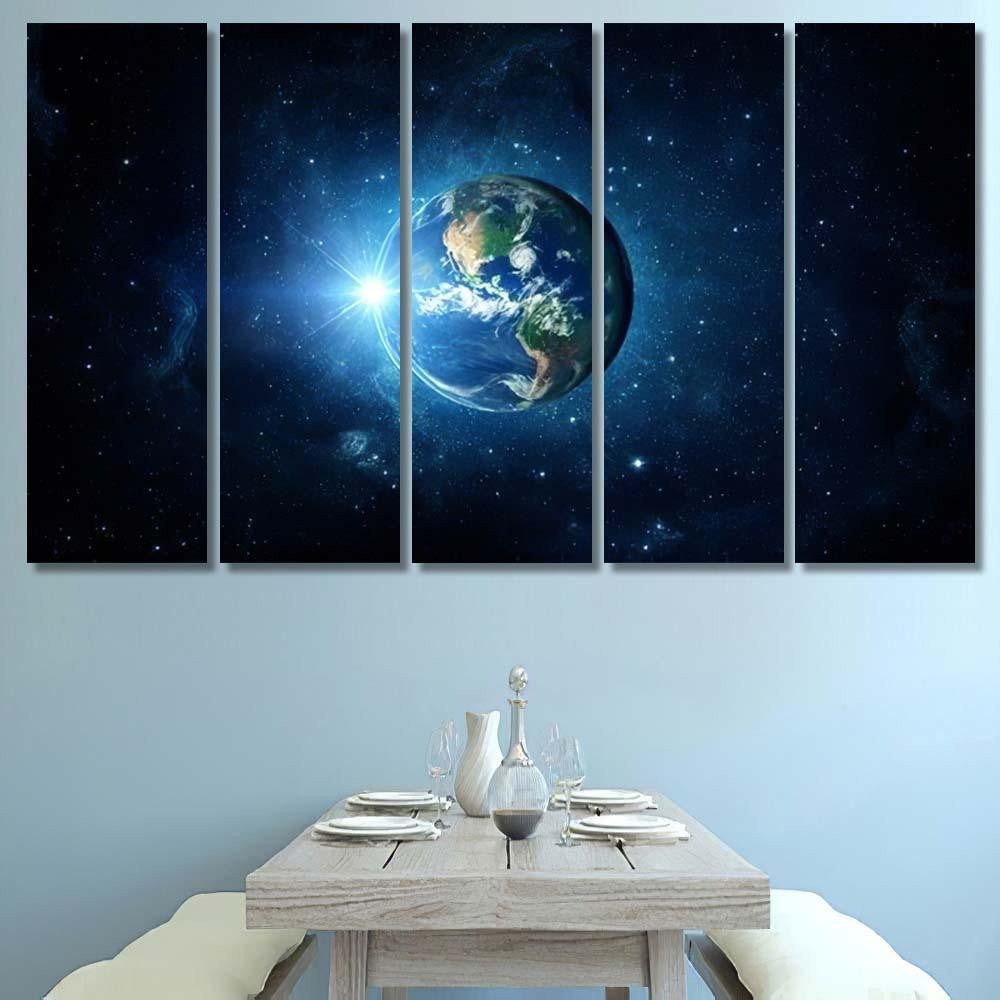Panoramic View Earth Sun Star Galaxy 5 Galaxy Sky and Space Multi Piece Panel Canvas Home Decor Housewarming Gift Ideas Poster Canvas Gallery Prints