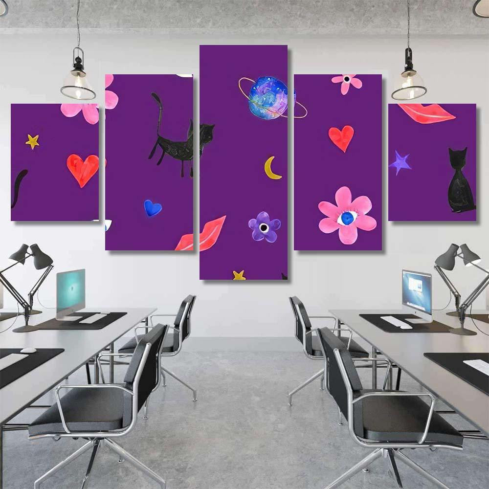 Hand Abstract Watercolor Cats Planets 12 Galaxy Sky and Space Multi Piece Panel Canvas Home Decor Housewarming Gift Ideas Poster Canvas Gallery Prints