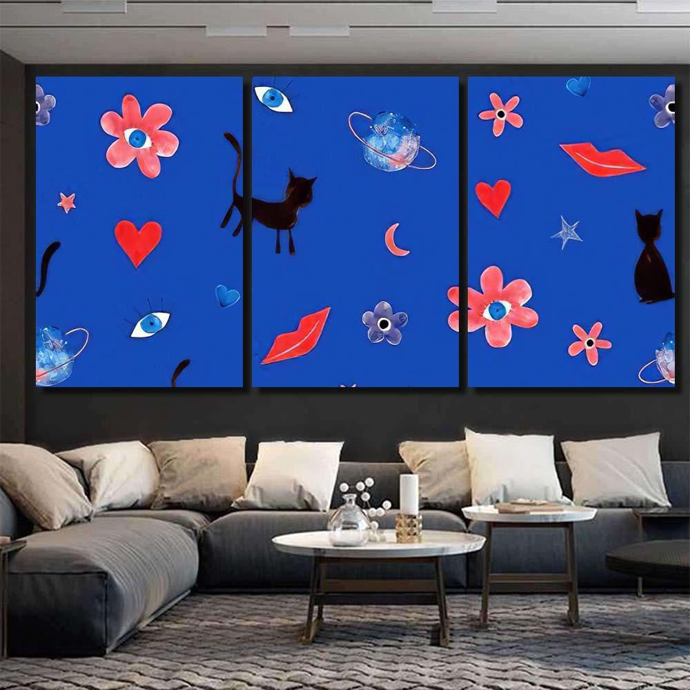 Hand Abstract Watercolor Cats Planets 1 Galaxy Sky and Space Multi Piece Panel Canvas Home Decor Housewarming Gift Ideas Poster Canvas Gallery Prints