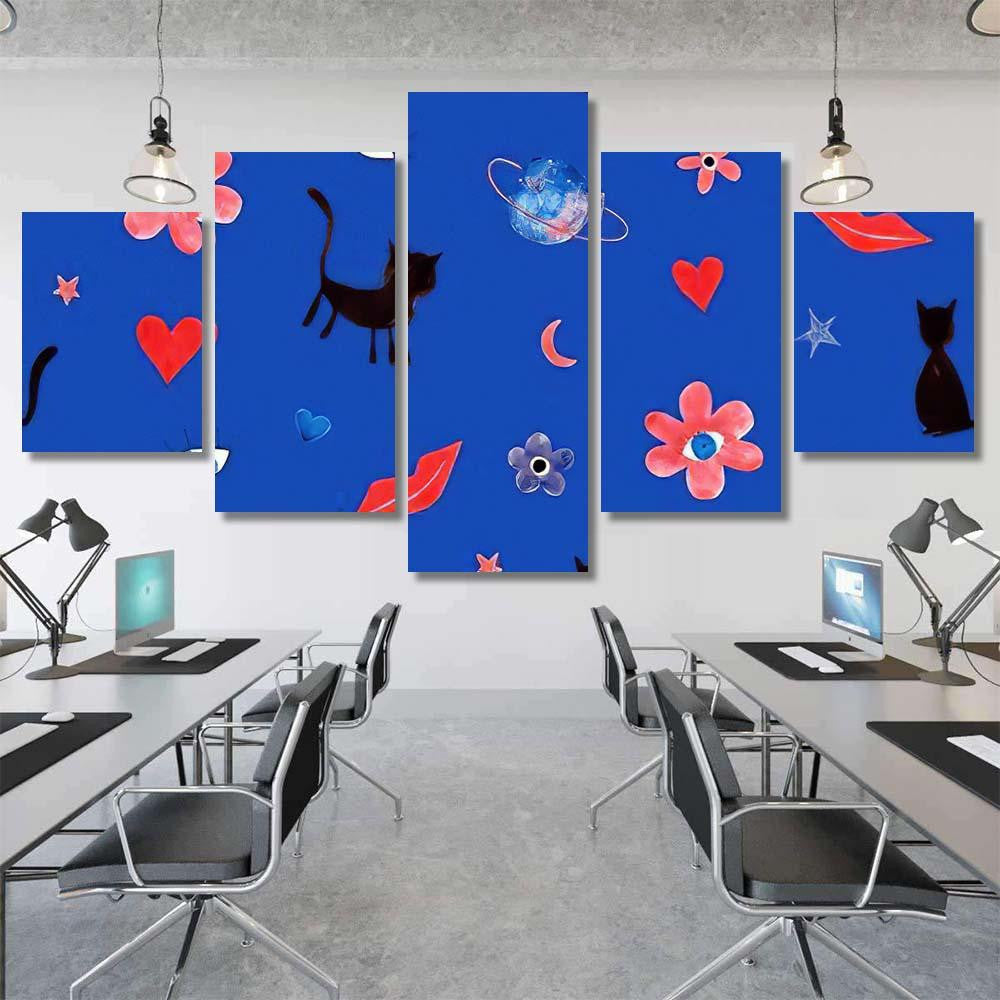 Hand Abstract Watercolor Cats Planets 1 Galaxy Sky and Space Multi Piece Panel Canvas Home Decor Housewarming Gift Ideas Poster Canvas Gallery Prints