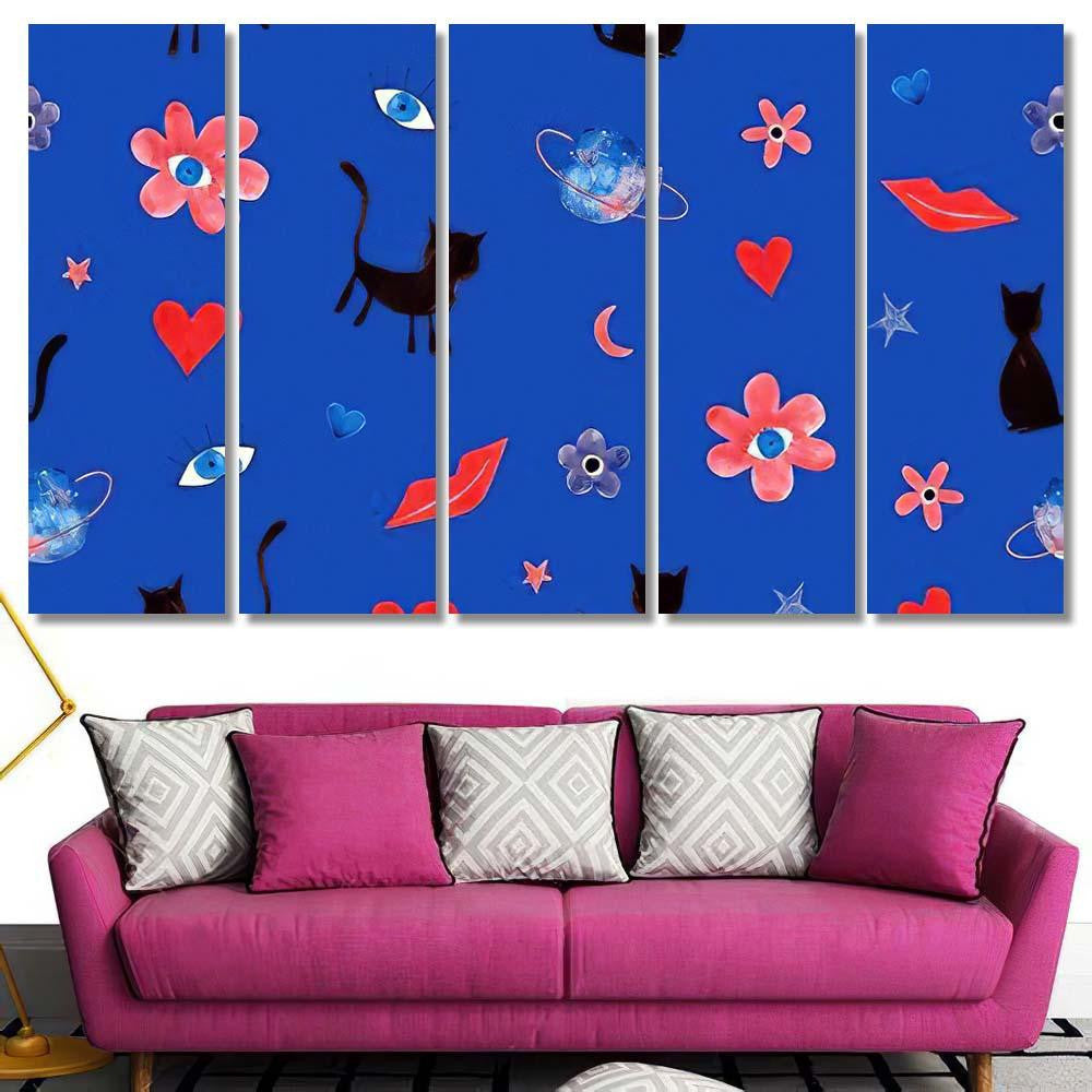 Hand Abstract Watercolor Cats Planets 1 Galaxy Sky and Space Multi Piece Panel Canvas Home Decor Housewarming Gift Ideas Poster Canvas Gallery Prints
