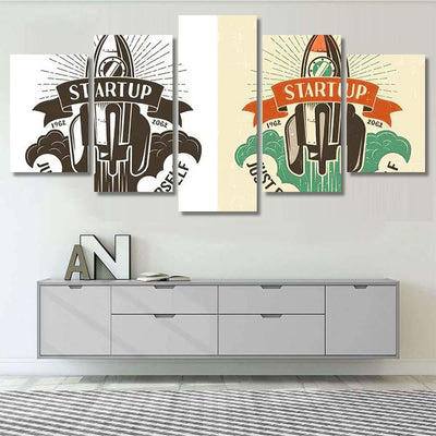 Retro Logo Rising Rocket Color Black Galaxy Sky and Space Multi Piece Panel Canvas Home Decor Housewarming Gift Ideas Poster Canvas Gallery Prints