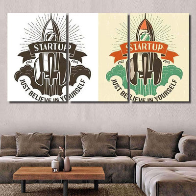 Retro Logo Rising Rocket Color Black Galaxy Sky and Space Multi Piece Panel Canvas Home Decor Housewarming Gift Ideas Poster Canvas Gallery Prints