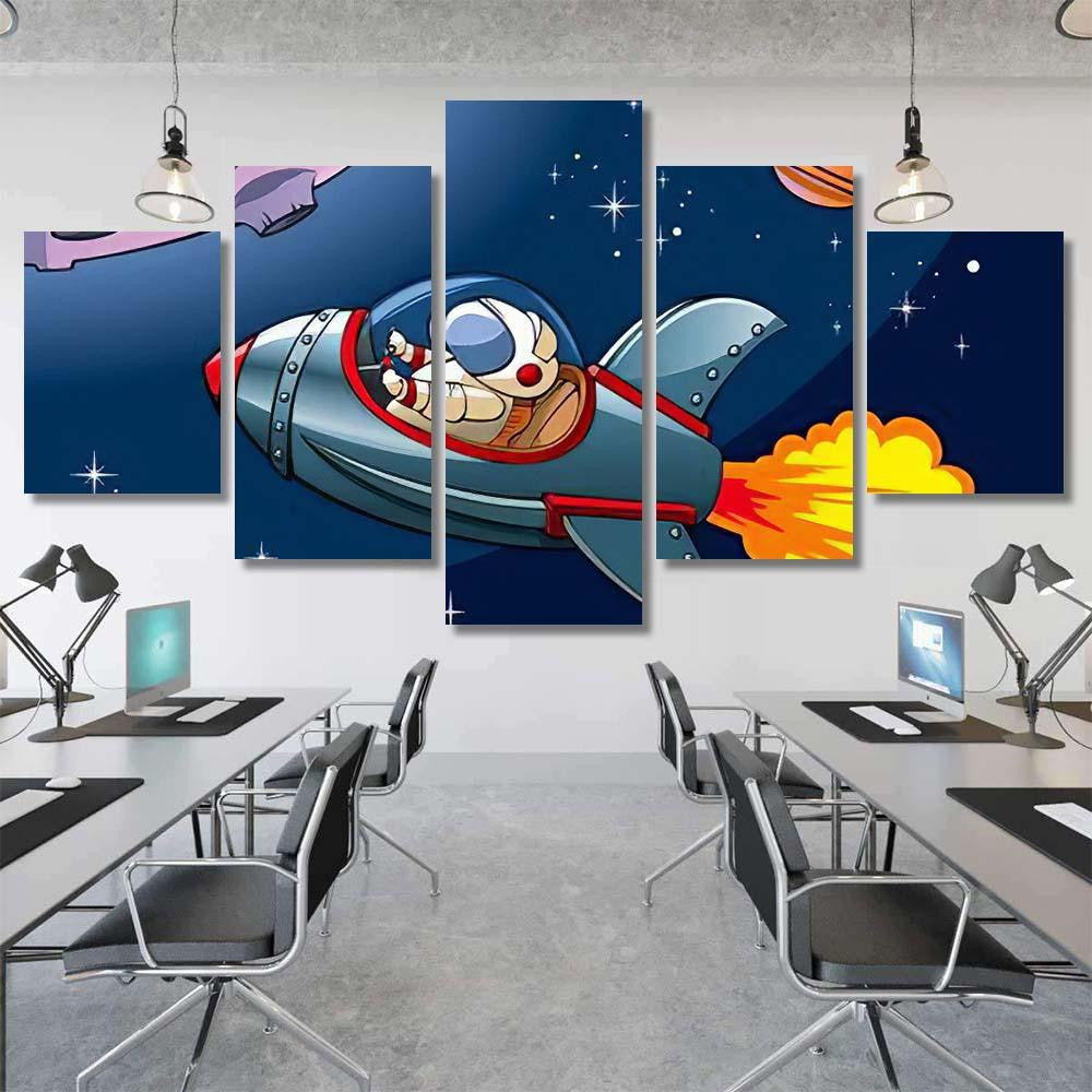 Spaceship Astronaut Approaching Planet Vector Illustration Galaxy Sky and Space Multi Piece Panel Canvas Home Decor Housewarming Gift Ideas Poster Canvas Gallery Prints