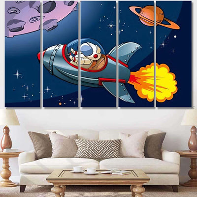 Spaceship Astronaut Approaching Planet Vector Illustration Galaxy Sky and Space Multi Piece Panel Canvas Home Decor Housewarming Gift Ideas Poster Canvas Gallery Prints