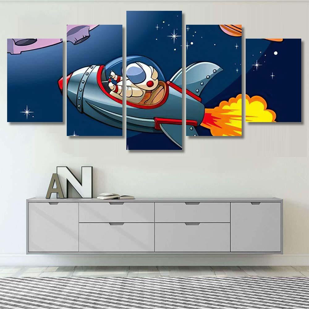 Spaceship Astronaut Approaching Planet Vector Illustration Galaxy Sky and Space Multi Piece Panel Canvas Home Decor Housewarming Gift Ideas Poster Canvas Gallery Prints