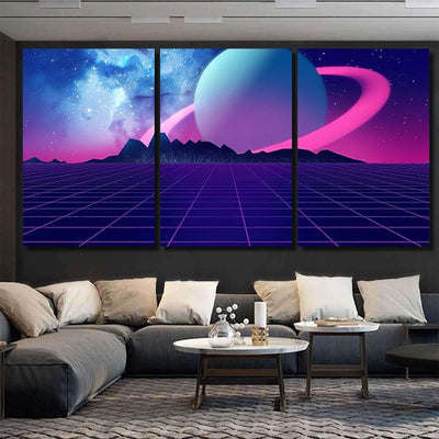 Retro Futuristic Background 1980S Style 3D 1 Galaxy Sky and Space Multi Piece Panel Canvas Home Decor Housewarming Gift Ideas Poster Canvas Gallery Prints