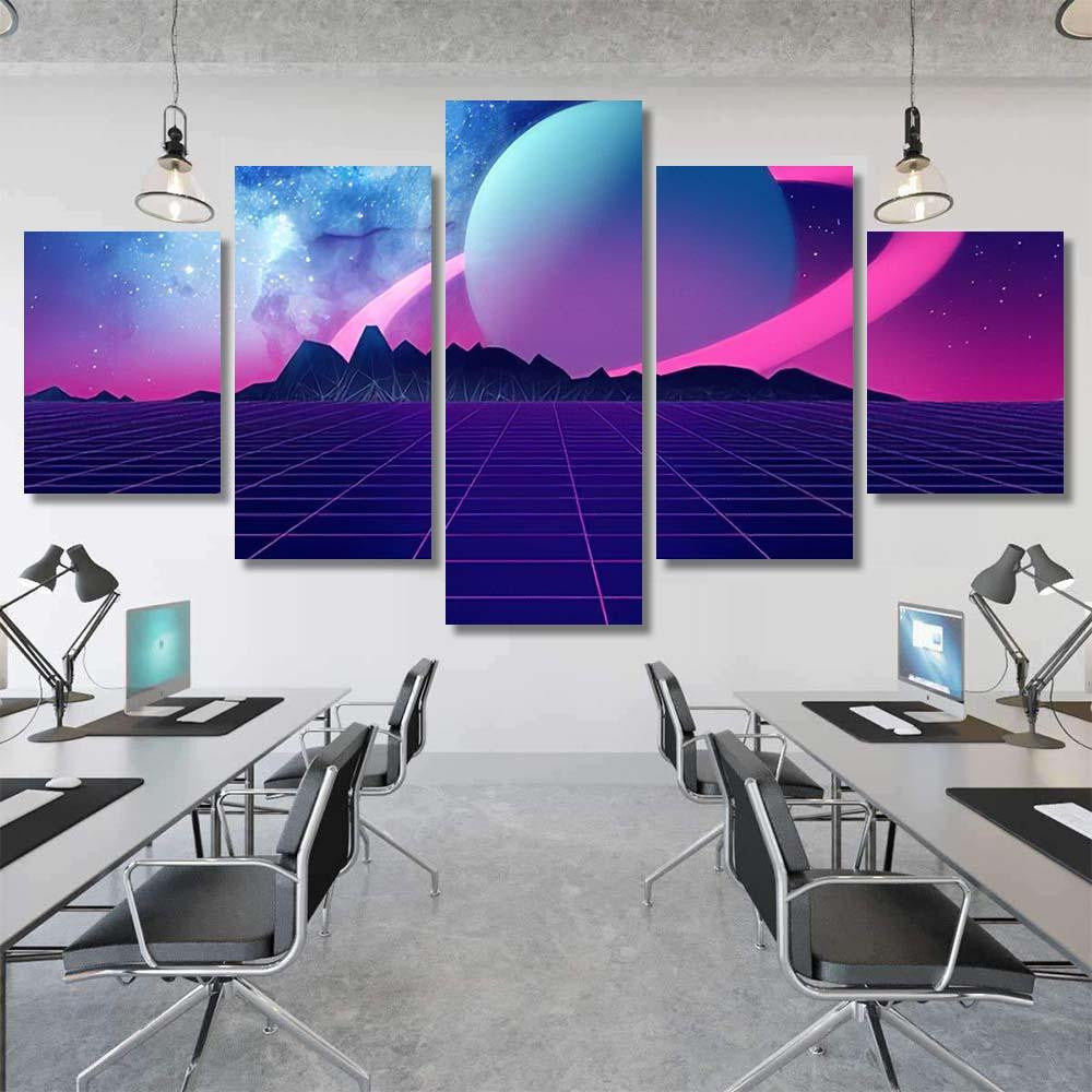 Retro Futuristic Background 1980S Style 3D 1 Galaxy Sky and Space Multi Piece Panel Canvas Home Decor Housewarming Gift Ideas Poster Canvas Gallery Prints