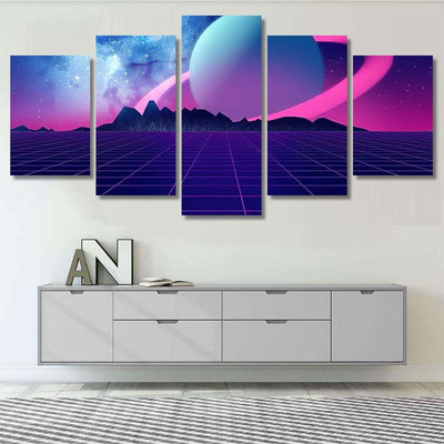 Retro Futuristic Background 1980S Style 3D 1 Galaxy Sky and Space Multi Piece Panel Canvas Home Decor Housewarming Gift Ideas Poster Canvas Gallery Prints
