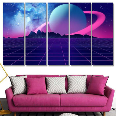 Retro Futuristic Background 1980S Style 3D 1 Galaxy Sky and Space Multi Piece Panel Canvas Home Decor Housewarming Gift Ideas Poster Canvas Gallery Prints