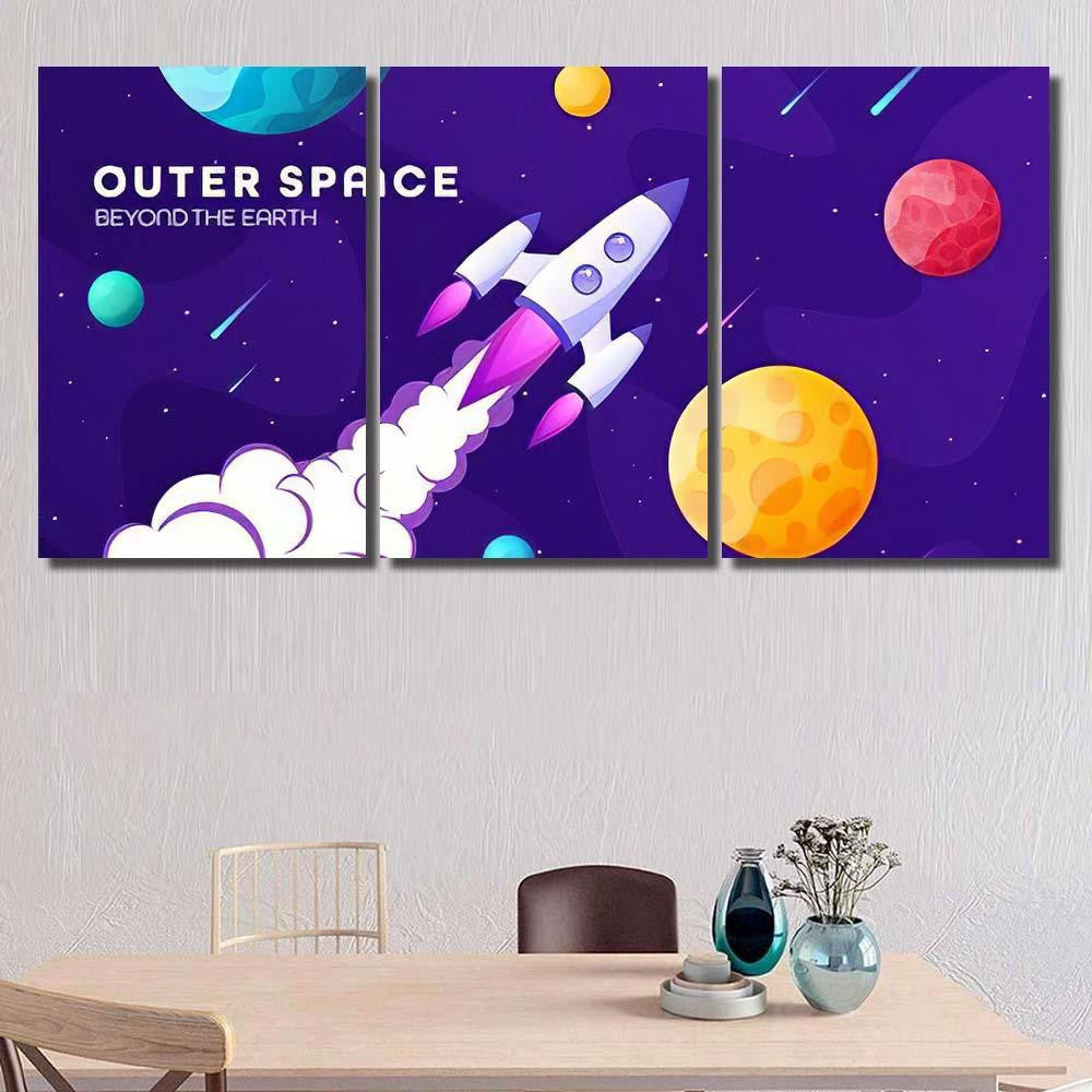 Space Futuristic Modern Colorful Background Rocket 2 Galaxy Sky and Space Multi Piece Panel Canvas Home Decor Housewarming Gift Ideas Poster Canvas Gallery Prints