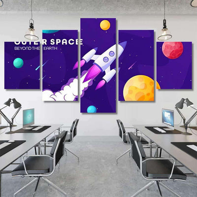 Space Futuristic Modern Colorful Background Rocket 2 Galaxy Sky and Space Multi Piece Panel Canvas Home Decor Housewarming Gift Ideas Poster Canvas Gallery Prints