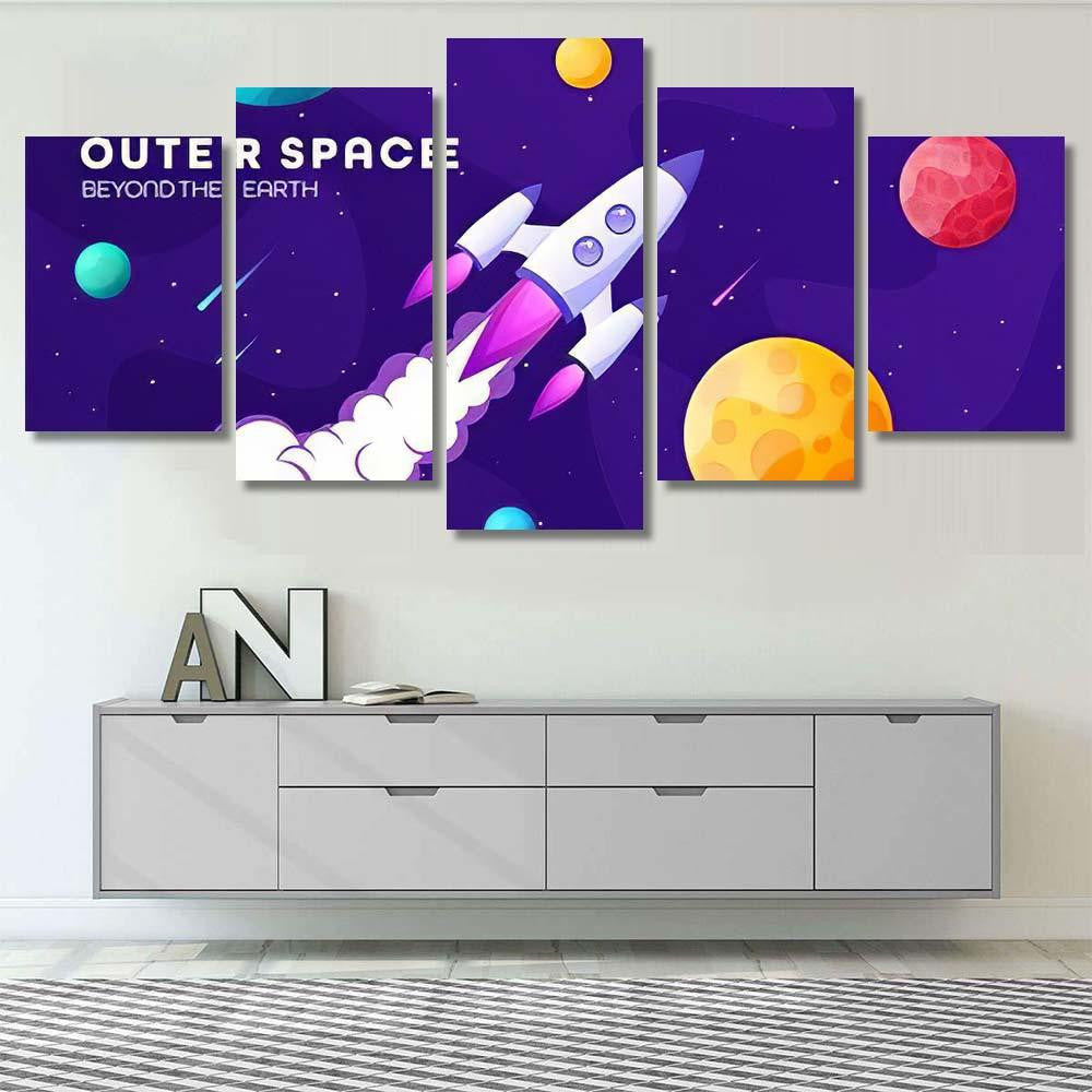 Space Futuristic Modern Colorful Background Rocket 2 Galaxy Sky and Space Multi Piece Panel Canvas Home Decor Housewarming Gift Ideas Poster Canvas Gallery Prints