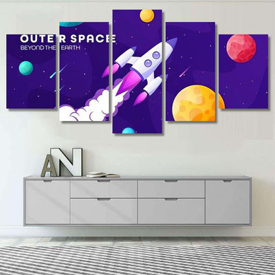 Space Futuristic Modern Colorful Background Rocket 2 Galaxy Sky and Space Multi Piece Panel Canvas Home Decor Housewarming Gift Ideas Poster Canvas Gallery Prints