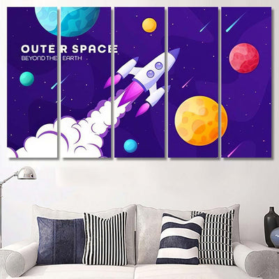 Space Futuristic Modern Colorful Background Rocket 2 Galaxy Sky and Space Multi Piece Panel Canvas Home Decor Housewarming Gift Ideas Poster Canvas Gallery Prints