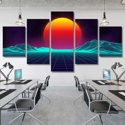 Retro Background Futuristic Landscape 1980S Style 10 Galaxy Sky and Space Multi Piece Panel Canvas Home Decor Housewarming Gift Ideas Poster Canvas Gallery Prints