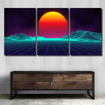 Retro Background Futuristic Landscape 1980S Style 10 Galaxy Sky and Space Multi Piece Panel Canvas Home Decor Housewarming Gift Ideas Poster Canvas Gallery Prints