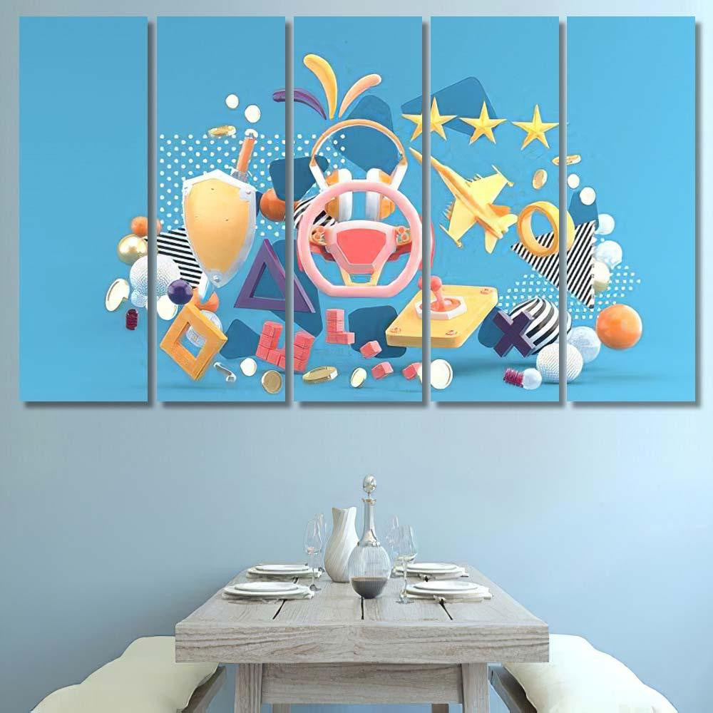 Steering Wheel Surrounded By Game Accessories Galaxy Sky and Space Multi Piece Panel Canvas Home Decor Housewarming Gift Ideas Poster Canvas Gallery Prints