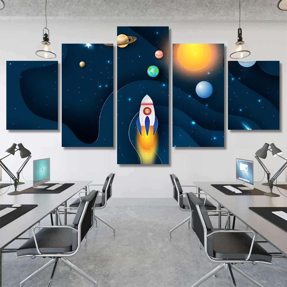 Illustration Abstract Curve Wave Launch Rocket Galaxy Sky and Space Multi Piece Panel Canvas Home Decor Housewarming Gift Ideas Poster Canvas Gallery Prints