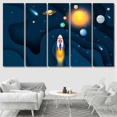 Illustration Abstract Curve Wave Launch Rocket Galaxy Sky and Space Multi Piece Panel Canvas Home Decor Housewarming Gift Ideas Poster Canvas Gallery Prints