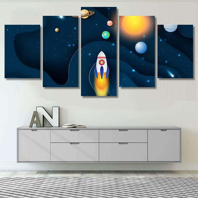 Illustration Abstract Curve Wave Launch Rocket Galaxy Sky and Space Multi Piece Panel Canvas Home Decor Housewarming Gift Ideas Poster Canvas Gallery Prints